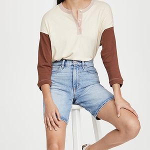 THE GREAT. The Shrunken Henley Color-Block Cotton Jersey Soft Top Size 3 Large